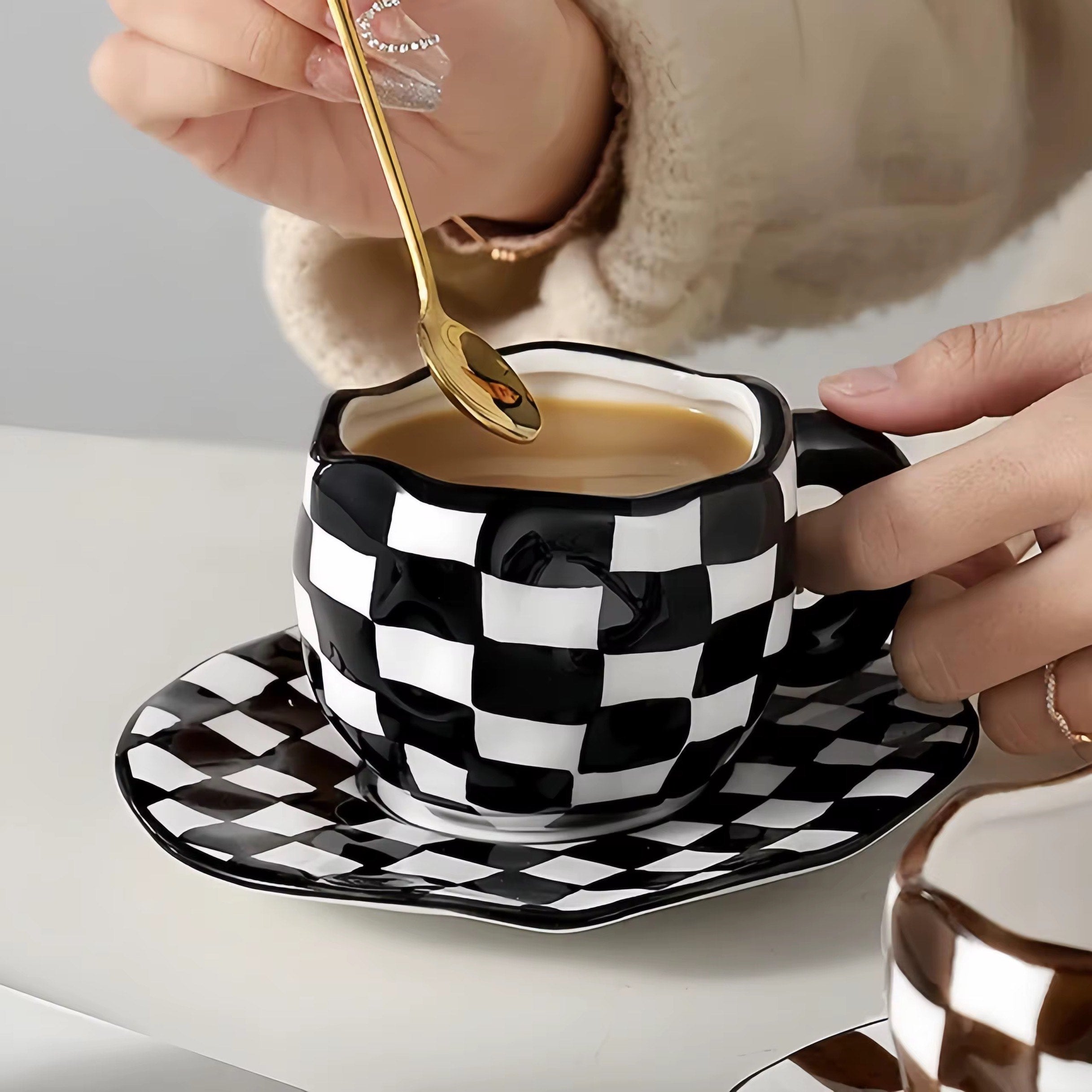 Ceramic Mug// Black Checkered